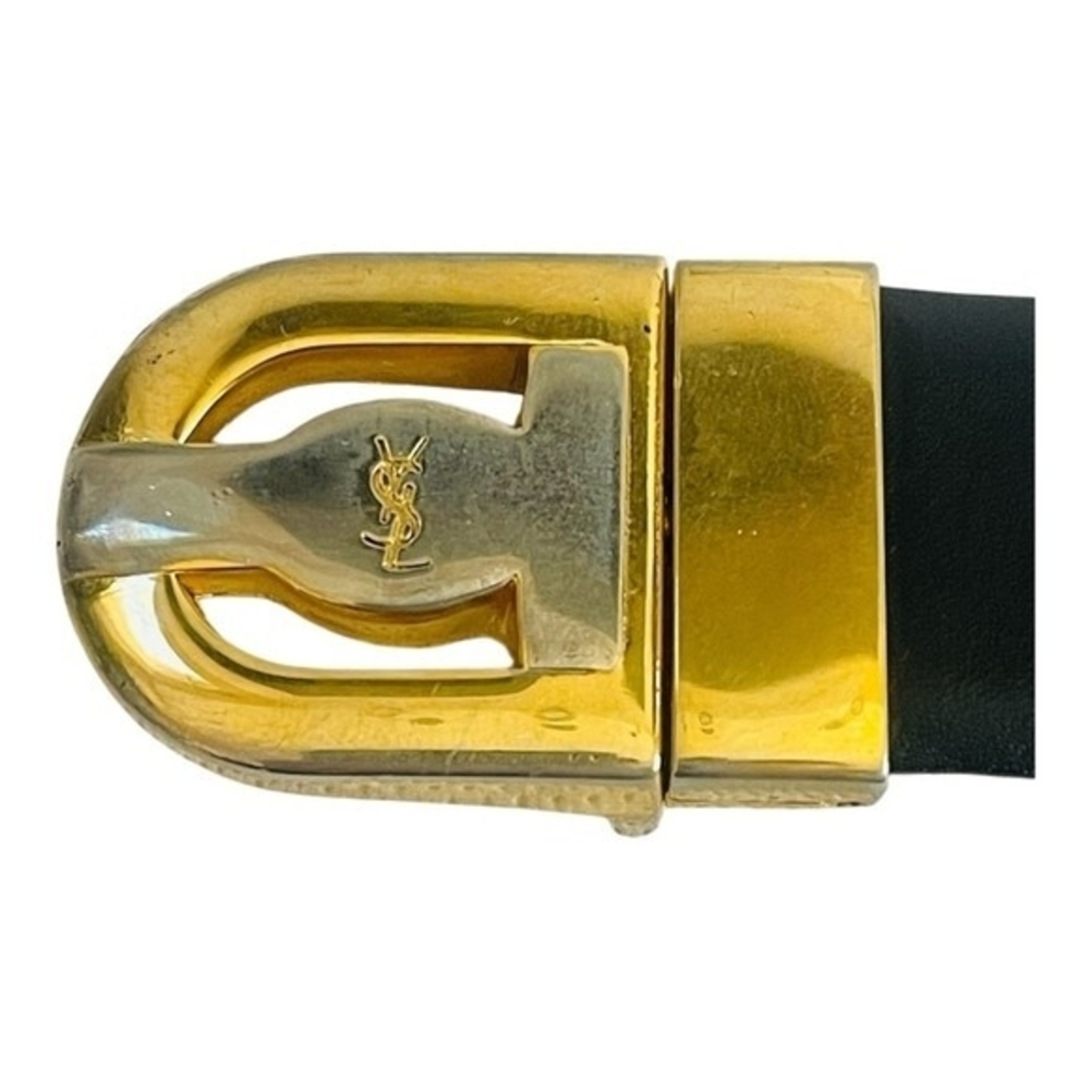 Rare Vintage YSL Yves Saint Laurent Black Genuine Leather Gold Silver Buckle 44 - Picture 4 of 6